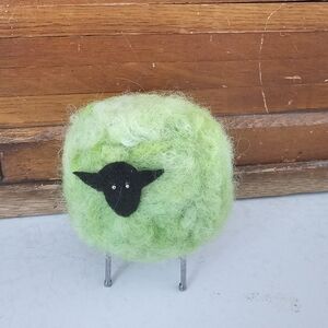 Handmade Green Shetland Wool Sheep Figurine New